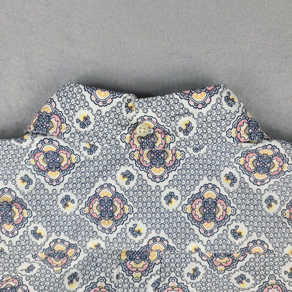 Ken LTD Shirt Men's XL White Blue Geometric Button Down Short Sleeve - Picture 7 of 11